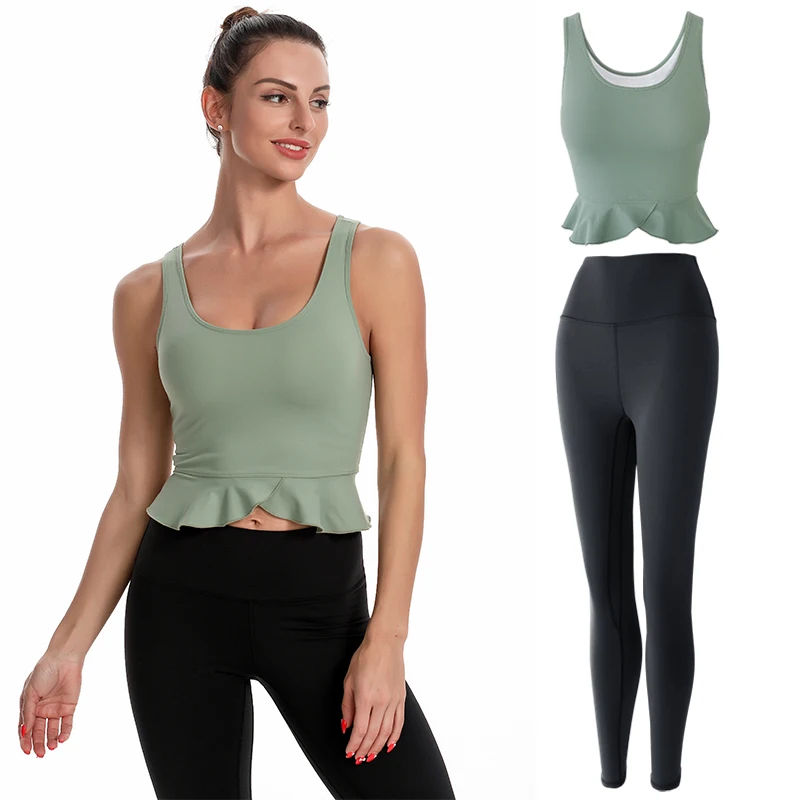 

Women's Workout Sets 2 PCS Suits High Waisted Yoga Leggings with Padded Sports Tank Yoga Gym Clothes