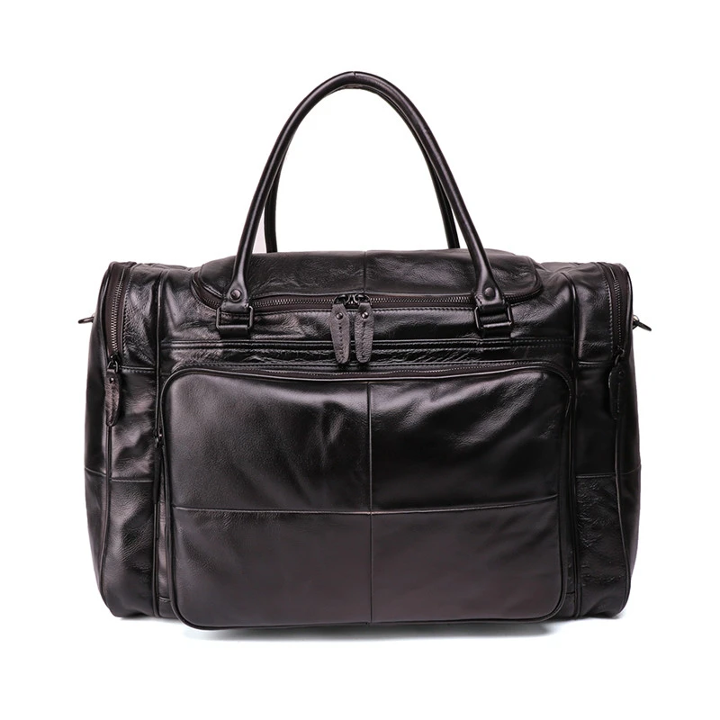 Новая мужская сумка из натуральной кожи для путешествий, дорожная сумка из натуральной кожи, большая винтажная кожаная сумка на молнии, сумка на выходные - Цвет: 6464 Black