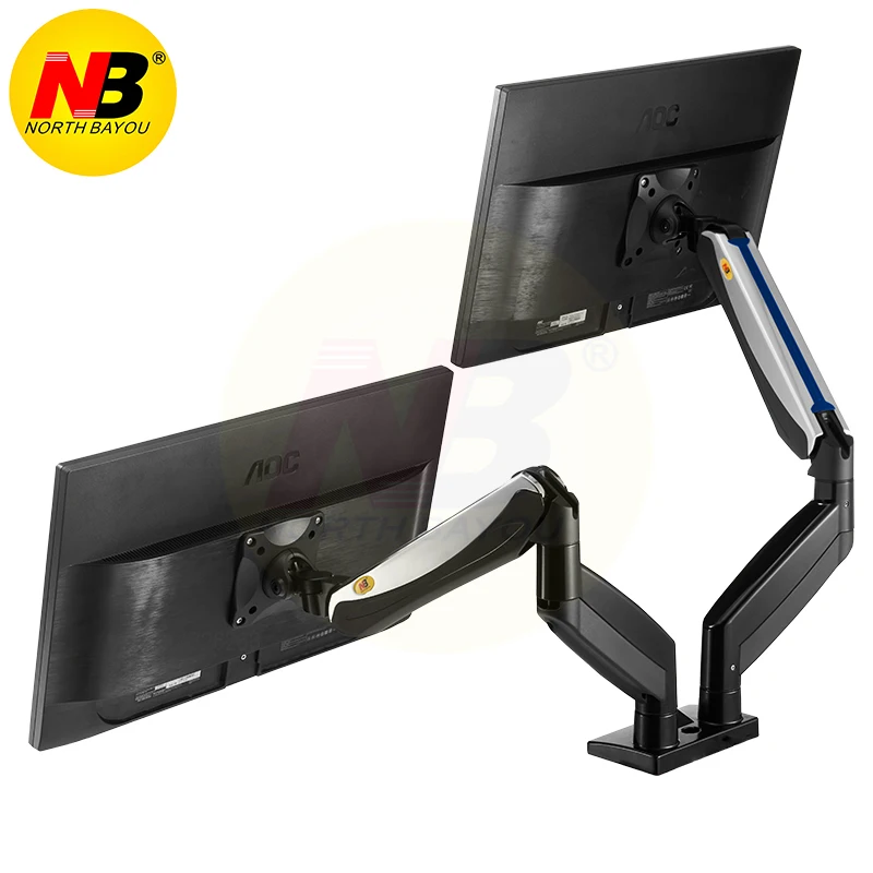 

NB F185A Aluminum Alloy 22-27 inch Dual LCD LED Monitor Mount Gas Spring Arm Full Motion Monitor Holder Support with 2 USB Ports