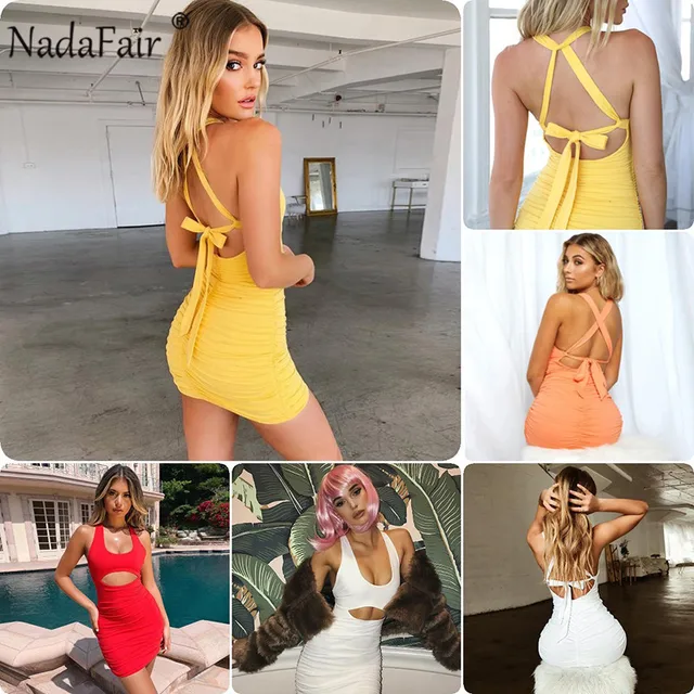 Nadafair Sexy Off Shoulder Backless Bandage Party Dress Women Ruched Club White Black White Mini Bodycon Summer Dress Vestidos 5