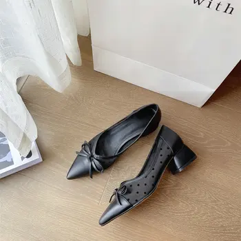 

Sweet Butterfly Knot Women Pumps for Summer 2020 New Popular Patchwork Thick Heels Women Shoes Dancing Shoes Woman