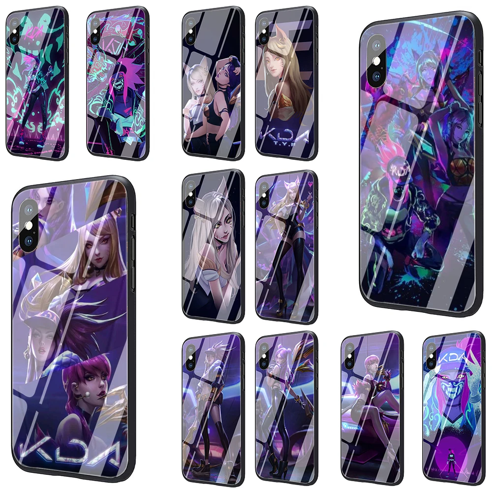 

EWAU lol League of Legends kda kaisa Ahri akali Tempered Glass Phone Cover Case for iphone 5s SE 6 6s 7 8 Plus XR XS 11 Pro Max