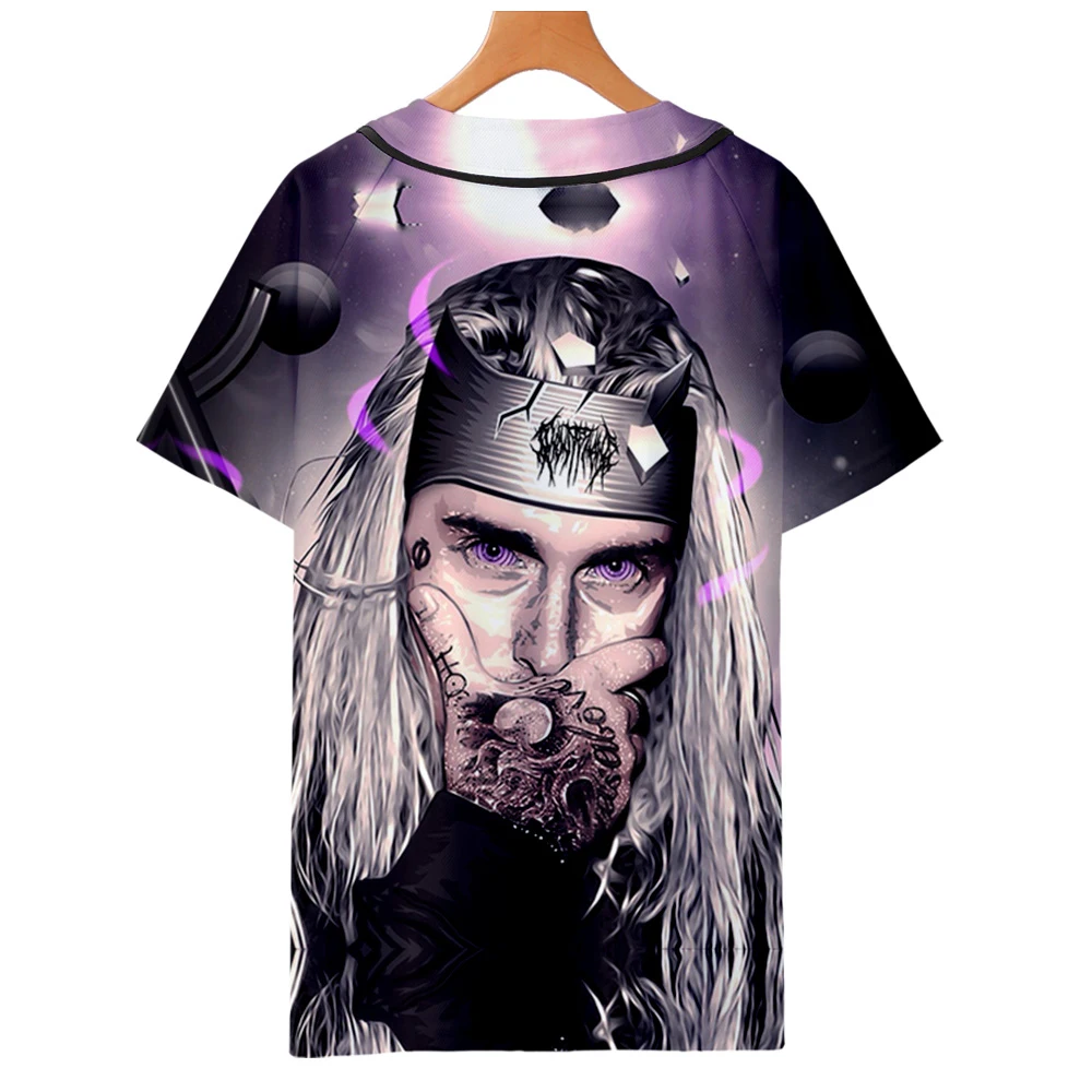 Ghostemane, мужская рубашка, 3D, короткий рукав, свободная, повседневная, гавайская, воротник-стойка, мужские рубашки, летняя мода, рок, хип-хоп, уличная одежда