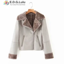 EDGLuLu Женская куртка осень зима на молнии короткие женские пальто белая Шуба с длинным рукавом зимнее пальто для женщин