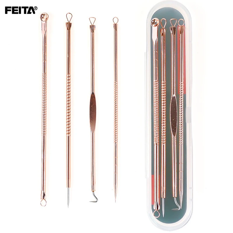 Rose Gold 4 инструменты для ухода за кожей из нержавеющей стали для удаления черных точек Профессиональные черные головки для красоты Инструменты для ухода - Цвет: Rose Gold