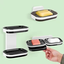 Double Layer Wall Mounted Soap Dishes Punch-Free Drain Sponge Holder Storage Rack Toiletries Organizer Kitchen Bathroom Supplies