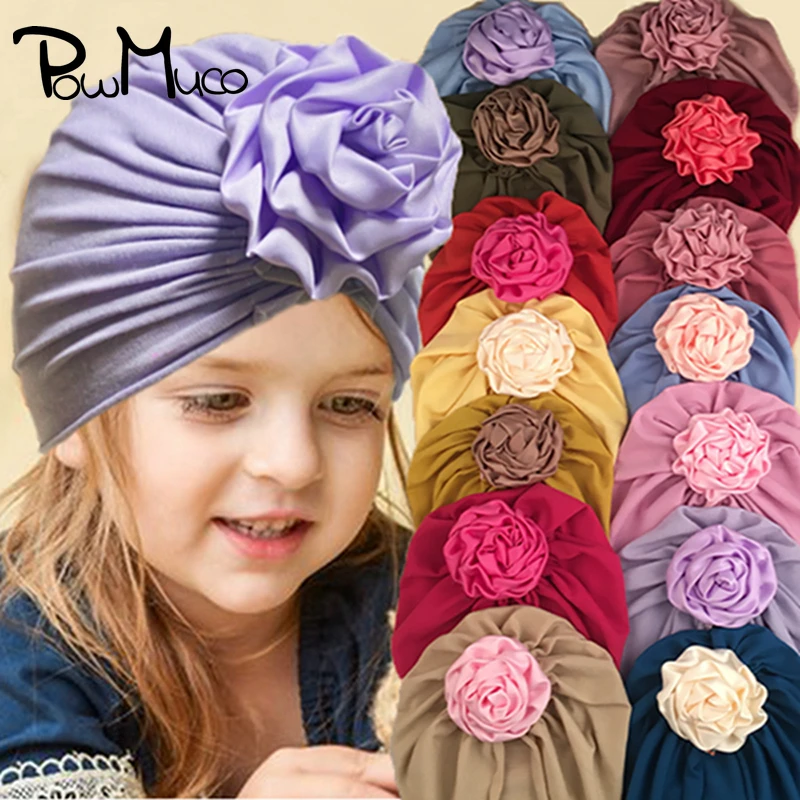 

Powmuco Solid Color Handmade Folded Flower Toddler Hats Autumn and Winter Warm Infant Caps Outdoor Headwear Kids Birthday Gifts
