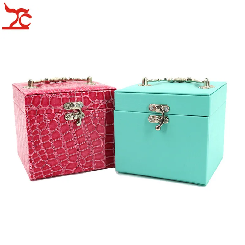 

Vintage Style Leather Three-Layer Jewelry Box Travel Cosmetic Jewelry Organizer Container Weddng Graduation Birthday Gift Case