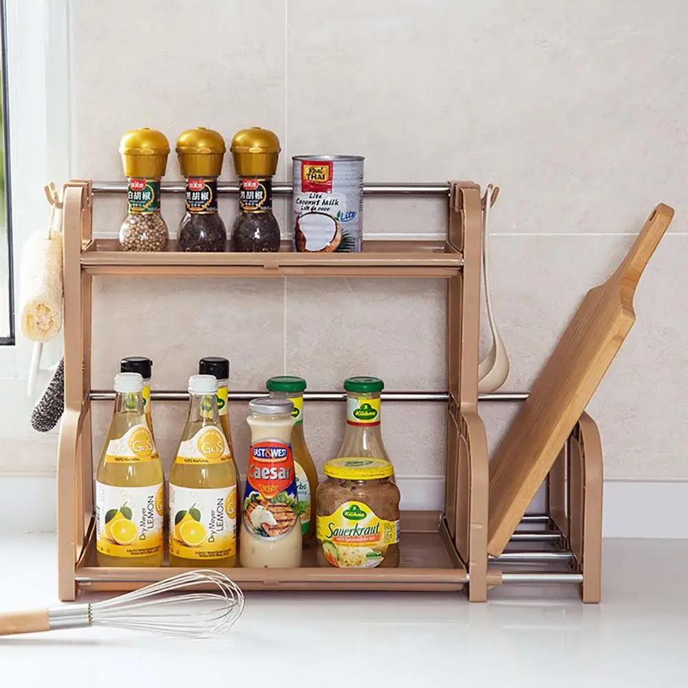 Kitchen Rack Storage Shelf with Hooks Spice Rack Cutting Board Holder Seasoning Bottle Holder Spice Organizer Condiment Holder