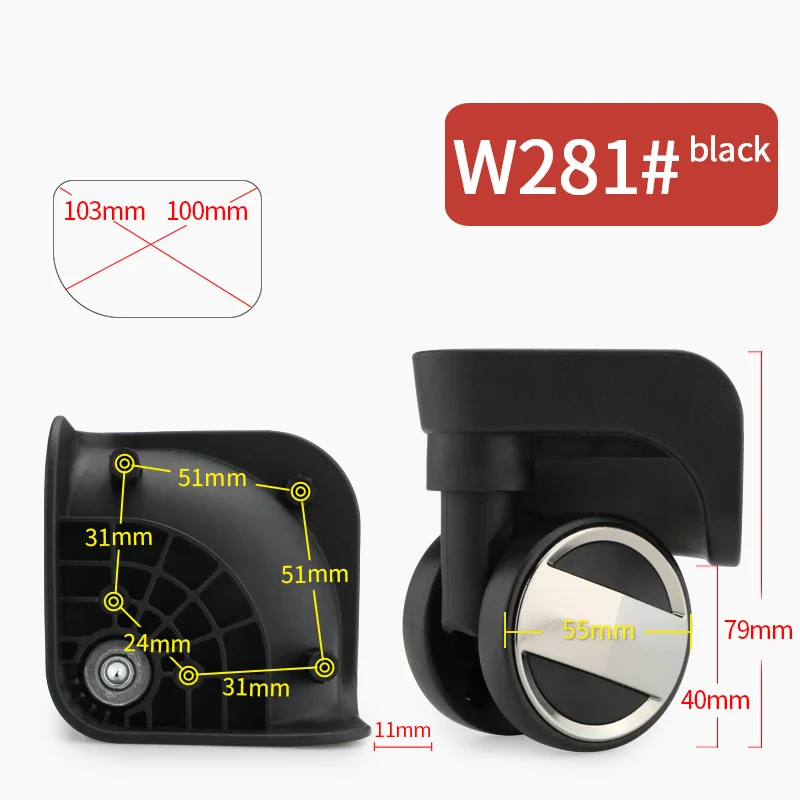 W281(2 Wheels)Black Чемодан для багажа, сменная сумка на колесиках, сумка для путешествий на колесиках, износостойкий 360 Спиннер для ремонта, чемодан, колесики - Цвет: W281(2 Wheels)Black