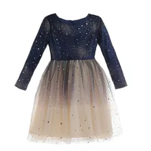Платье принцессы «звездное небо» с длинным рукавом и фортепиано костюм кружевное платье-пачка с вуалью для девочек Вечерние платья Вечернее платье детское платье на день рождения, детское платье для девочек