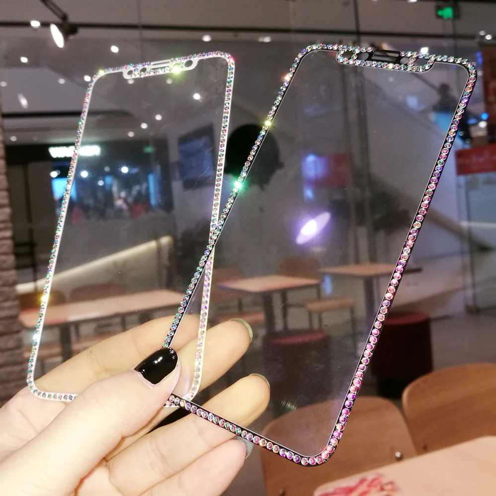 Закаленное стекло со стразами для iPhone X XR XS 12 11 Pro Max 6 6S 7 8 Plus SE2020 | Мобильные