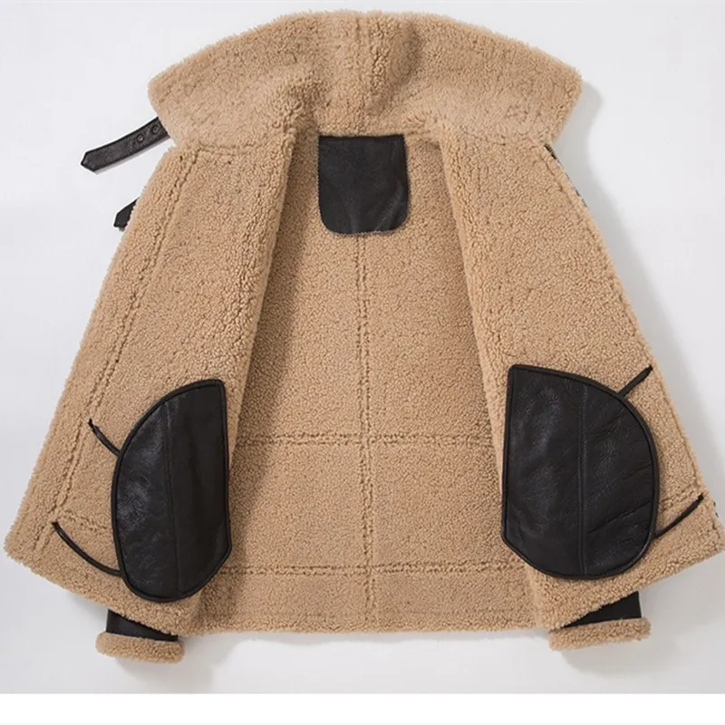 Fly air force flight fur куртка с отложным воротником из натуральной кожи Мужская Черная овчина шуба зимняя Толстая куртка-бомбер
