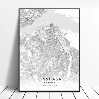 

Black and White Kinshasa D r Congo White Latitude Longitude Canvas Art Map Poster