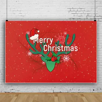 

Merry Christmas Decor Backdrop Antlers Red Background Newborns Photography Xmas New Year Family Party Decoration Photo Booth