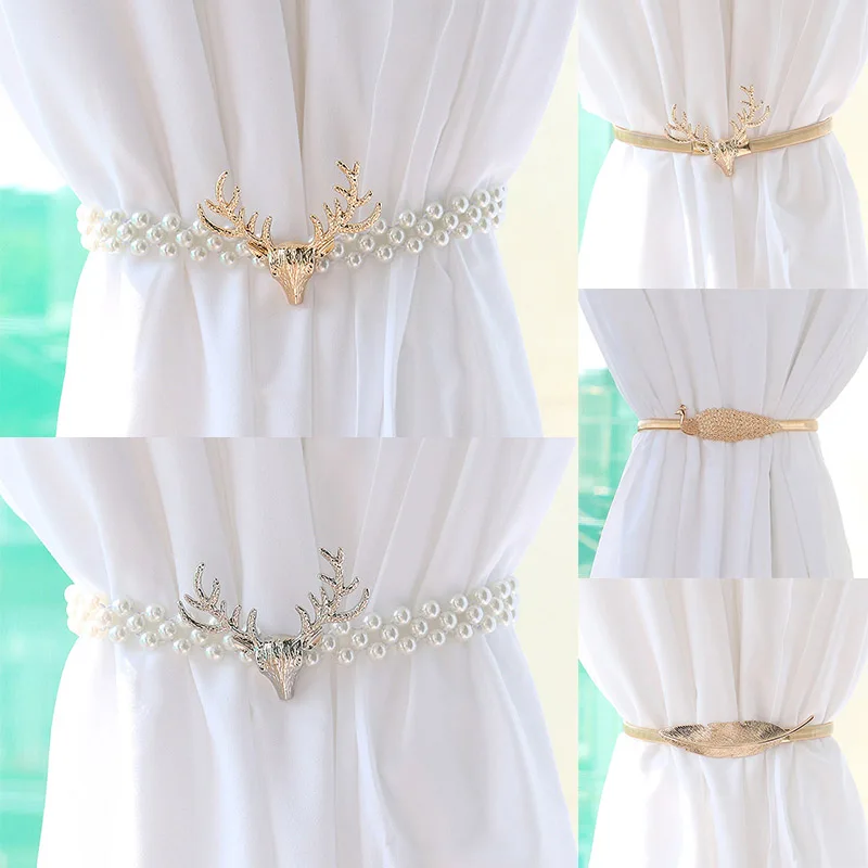 ⚡️Metal Curtain Clip Tieback Buckle Clips Curtain Holders Golden Silver Color Leaves Bow Elk Buckle Tie Back Curtain Accessories