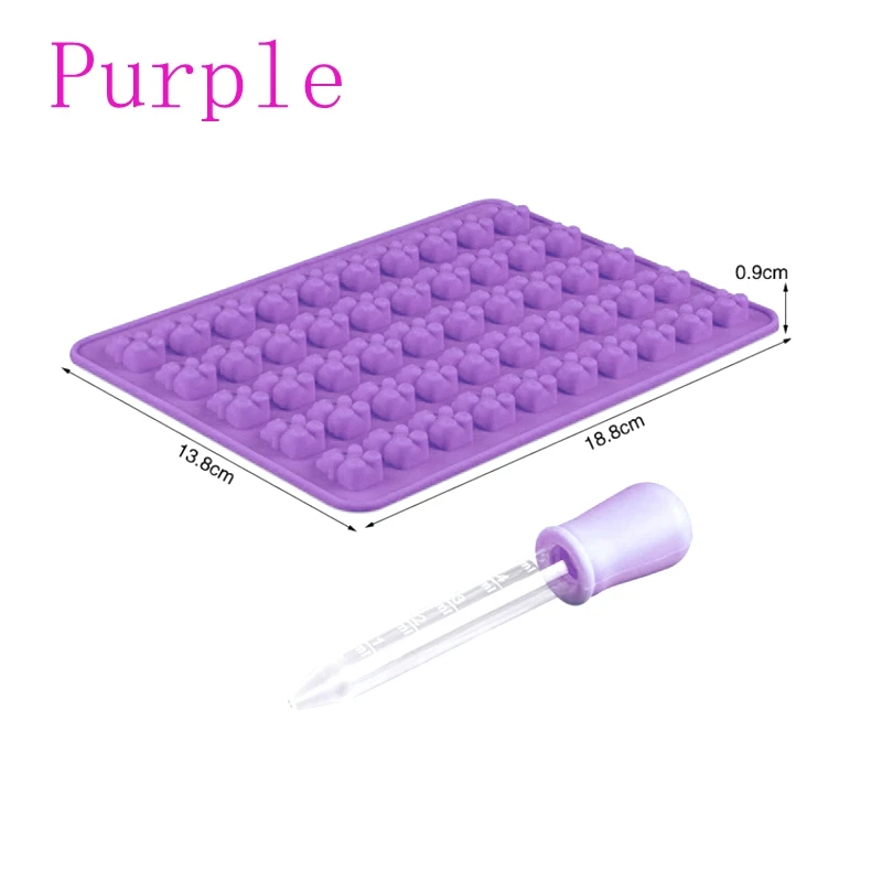 purple set DIY Многофункциональные Силиконовые Инструменты для торта 1 Набор 50 полости силиконовые клейкие медведи шоколадные формы для конфет ледяной лоток желе формы - Цвет: purple set