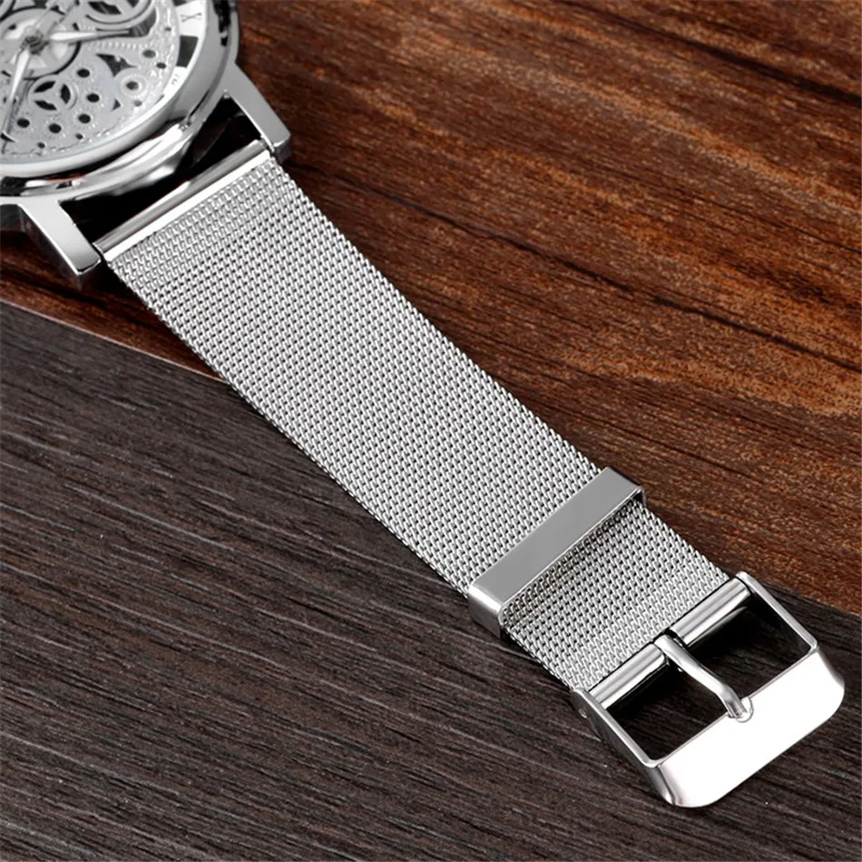 Mens Fashion Hollow Watches Men Business Watch Male Stainless Steel Mesh Belt Skeleton Quartz Wrist Watch relogio masculino