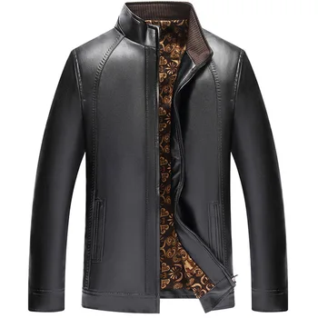 

Men's Synthetic Leather Jackets Solid Slim Stand Collar Zipper Fashion Coat Leather Jacket Father Autumn Winter Coats