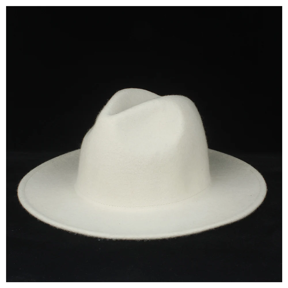 Шерсть аутентичная Женская Белая Шляпа Fedora для элегантной леди Трилби шляпка для церкви Чай Вечерние шляпы Чародейка джаз шляпа размер 56-58 см