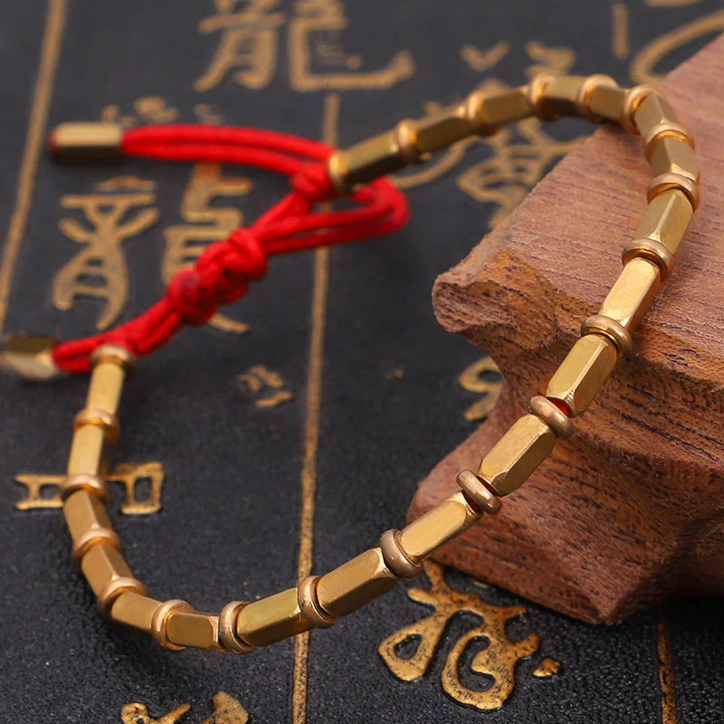 Bracelet jewelry Tibetan Handmade Pure Copper Beads Lucky Rope Bracelet Budhhist Bangle Protection Black Braided Women Man Jewelry Lucky Gifts