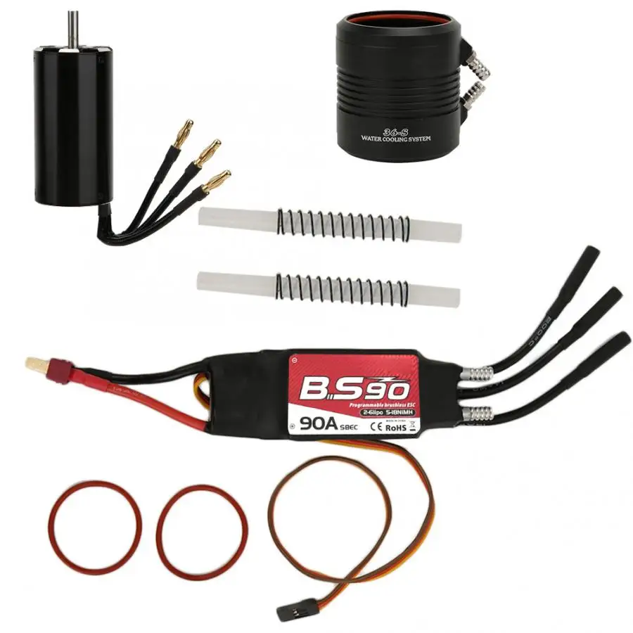 3670 2650KV мотор и 90A бесщеточный RC судно ESC кулер для воды куртка подходит для 1/10 1/8 RC лодка для превосходного хобби, Радиоуправляемый части