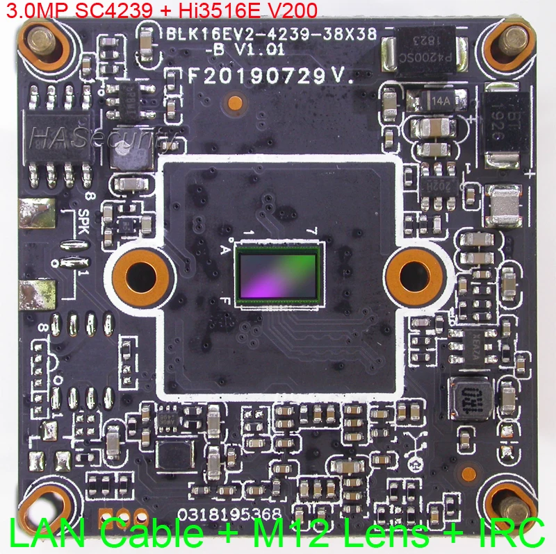 IPC H.265 3MP Star Light 1/2. " SC4239 CMOS датчик изображения+ Hi3516E V200 CCTV IP камера Модуль платы блока программного управления+ кабель LAN+ IRC+ M12 объектив