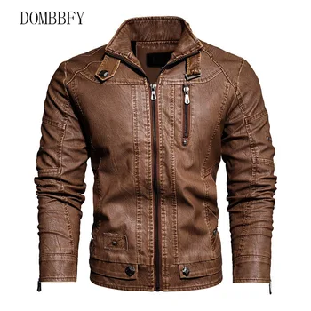 

Men's Winter Fleece Faux Leather Jacket Vintage Multi-Pocket PU Leather Jacket Coat Male Casual Biker Motorcycle Leather Coats
