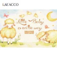 

Laeacco Baby Shower Sheep Goat Newborn Moon Little Boy Is On The Way Customzied Poster Banner Photo Background Photo Backdrops