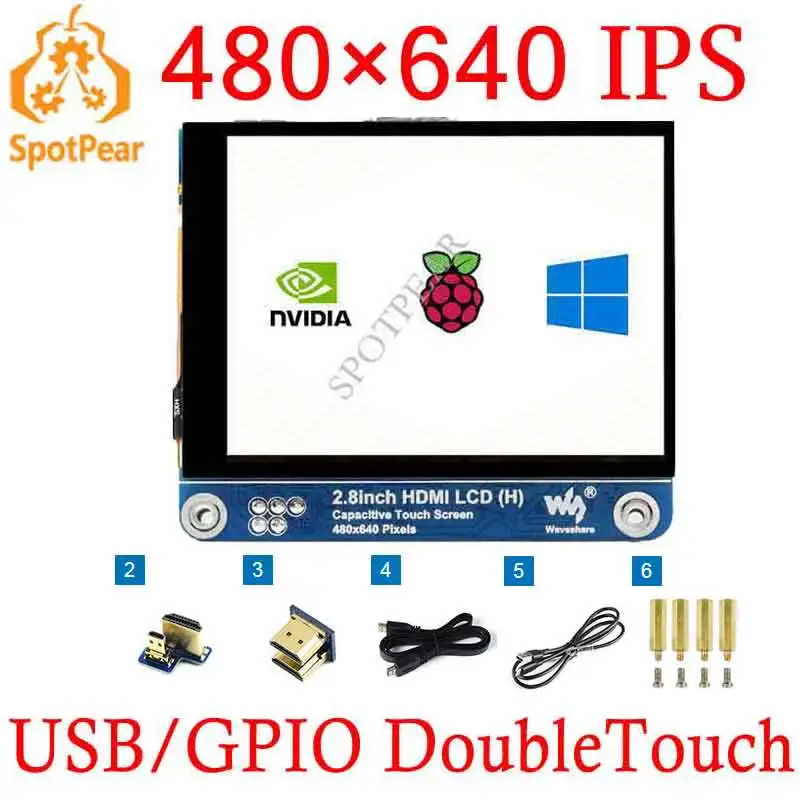 Raspberry Pi-capacitive Touch Screen Display Compatível com Hdmi Lcd 2.8 Polegada 480 × 640 Alta Resolução