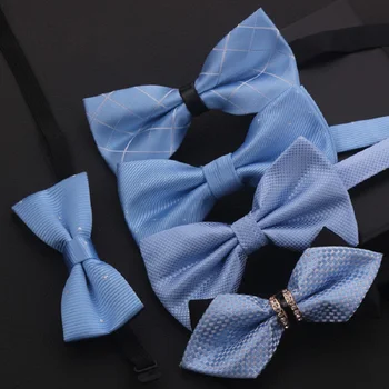 

2020 New Fashion Designer Men's Bow Ties Double Fabric Light Blue Bow Tie Wedding Banquet Club Host Butterfly Tie with Gift Box