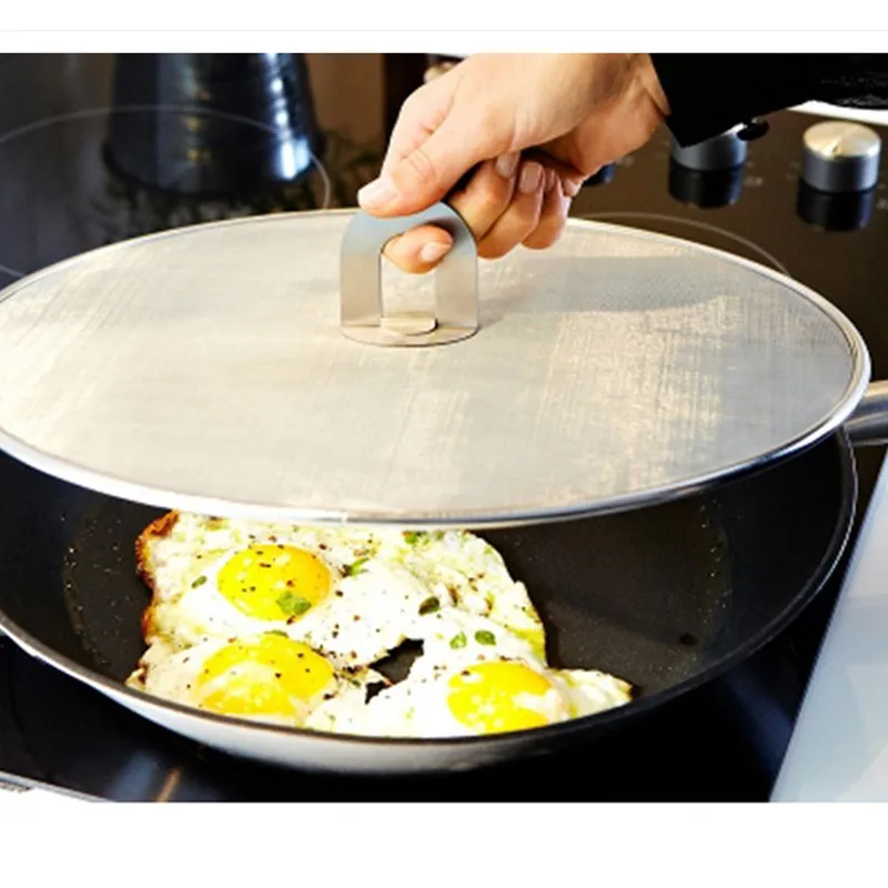 Fine Mesh Stainless Steel Cover Lid Oil Proofing Frying Pan Splatter Screen Spill Proof Oil Guard Cooking Tools
