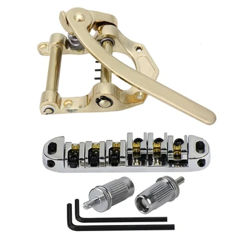 

Vibrato Tailpiece Tremolo Bridge Gold & Metal Plated Roller Saddle Tune-O-Matic Bridge for Les Paul Electric Guitar