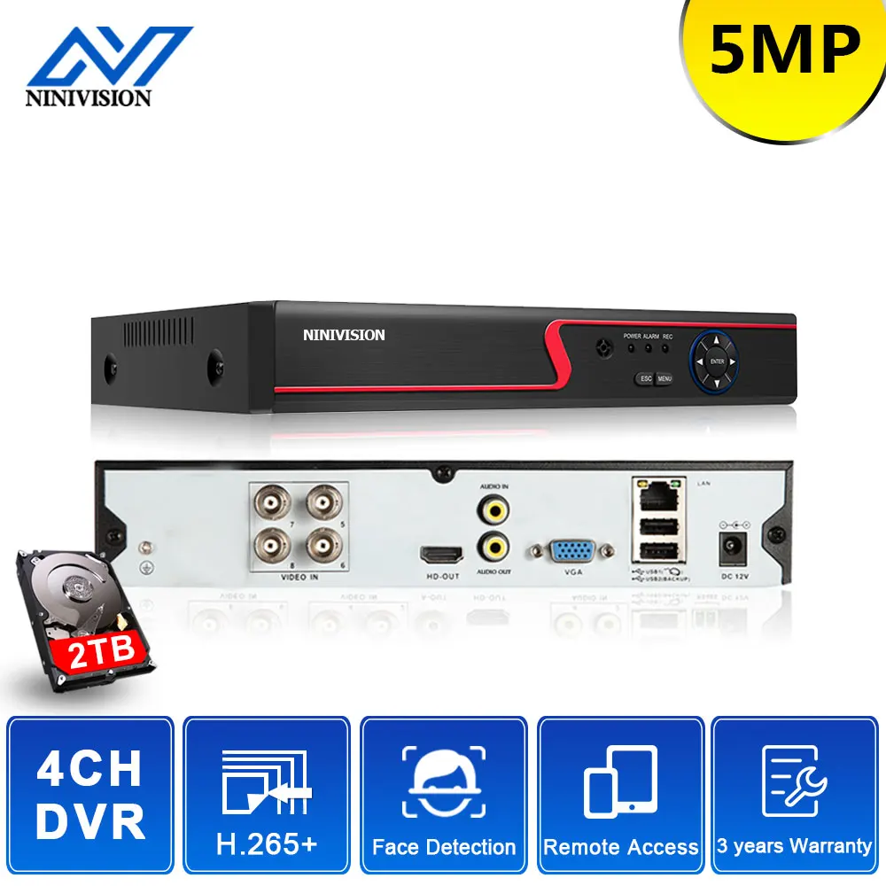 Камера видеонаблюдения NIVISION 6in1H.265 4ch 5M N DVR NVR гибридный видеорегистратор P2P камера