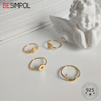 

Besimpol Real 925 Sterling Silver Star Moon Rings Elegant Letter Baby Shield Simple Rings For Women Girls Stylish Luxury Jewelry