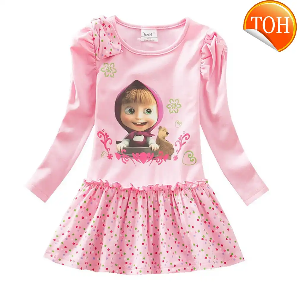 Ninas Masha El Oso De Dibujos Animados De Algodon De Manga Larga Vestidos Encantadores Wavelet Punto Vestido Otono Invierno Para Bebe Nina 1 7 Y Aliexpress