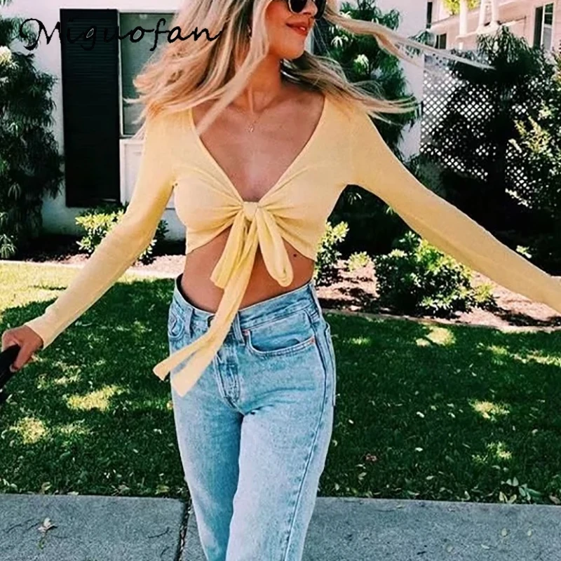 Women short blouse shirts solid women blouse shirts wrap bow vingtage sexy v neck long sleeve female lady tops blusas blouse