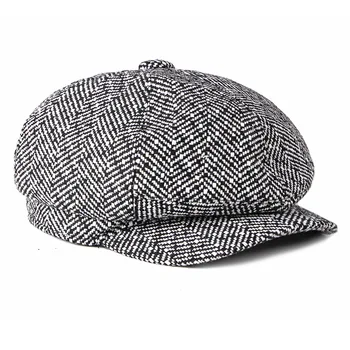 

Autumn and winter knitted wool hat women's British fashion octagonal hat men's beret cap hat painter hat
