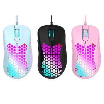 

6 Keys Colorful Light Weight Wired Mouse Hollow-out Honeycomb Shell Gaming Mouce 63HD