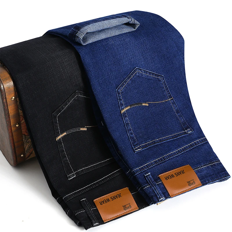 Brand 2019 New Men's Fashion Jeans Business Casual Stretch Slim Jeans Classic Trousers Denim Pants Male Black Blue