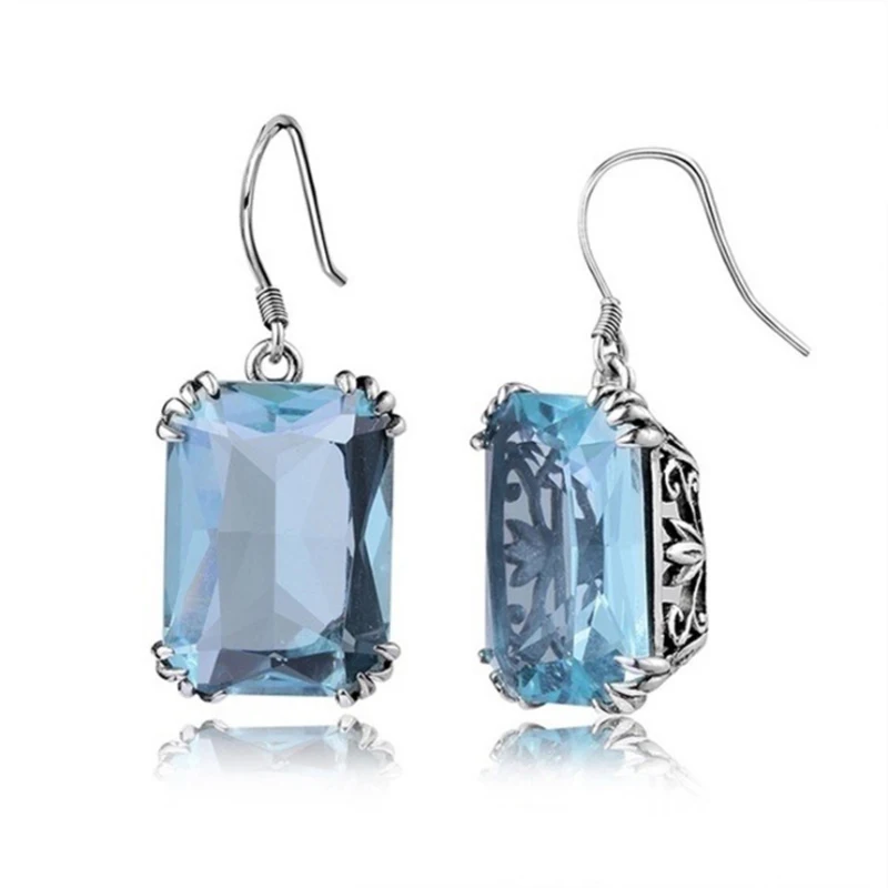 

New European and American retro rectangular pattern color personality girl eardrop inlaid 3A zircon mermaid earrings