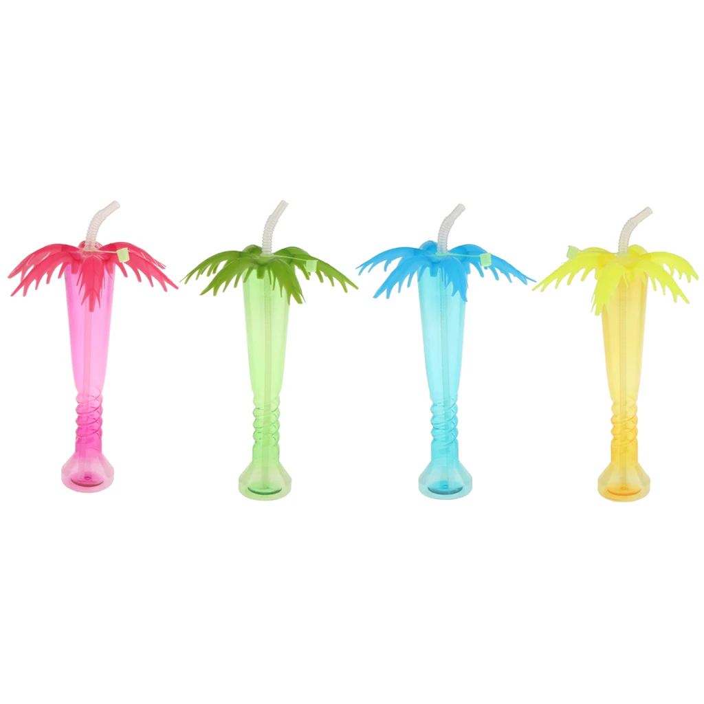 Tropical Coconut Palm Tree Yard Cup Hawaiian Beach Kids Party Cup Lid Straw Cap
