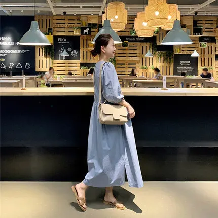 

2019 Spring And Autumn New Style Korean-style Loose-Fit Slimming Three-quarter-length Sleeve Dress Elegant Ladies' Large Size Ba