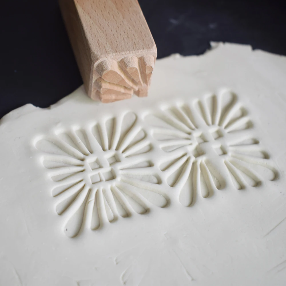 

square stamps Wood Mounted Embossed Sculpture Model Ceramic Polymer Clay Tools Wooden diy pottery Stamp