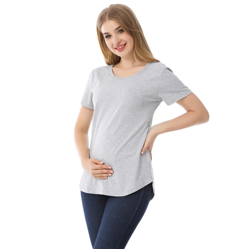 Emotion Moms New Women Maternel T-Shirt Short Sleeve Stretch Cotton Tops Zipper Breastfeeding Loose Pregnant Clothes Big Size 2
