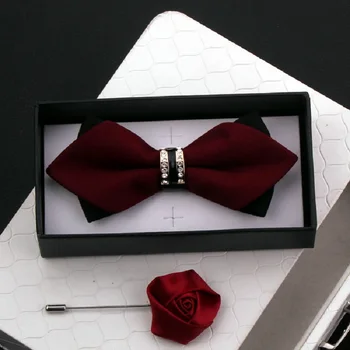 

2020 New Fashion Men's Bow Ties Wedding Double Fabric Reddish Brown Bow Tie Banquet Host Show Formal Butterfly Tie with Gift Box