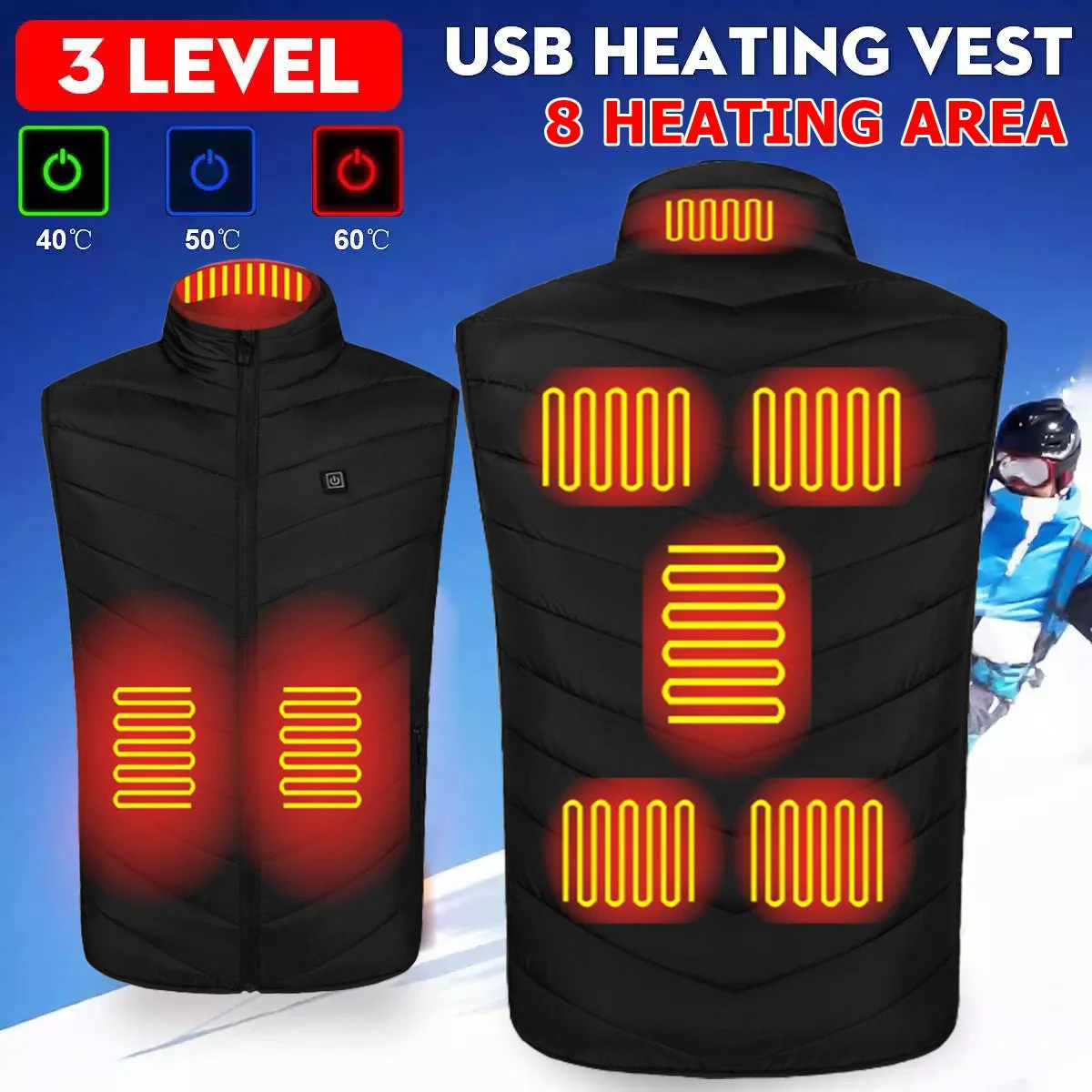 

2020 Electric Heated Jacket USB Heated Vest Outdoor Warm Washable Men Women's Warm Vest Winter Autumn Hunting Vest Size S-4XL