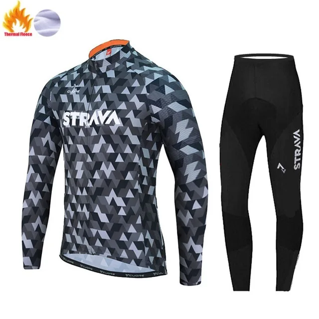 strava Зимняя Теплая Флисовая MTB велосипедная одежда Maillot Ropa Ciclismo Hombre велосипедная одежда 9D силиконовый слюнявчик go pro велосипедная одежда - Цвет: C8