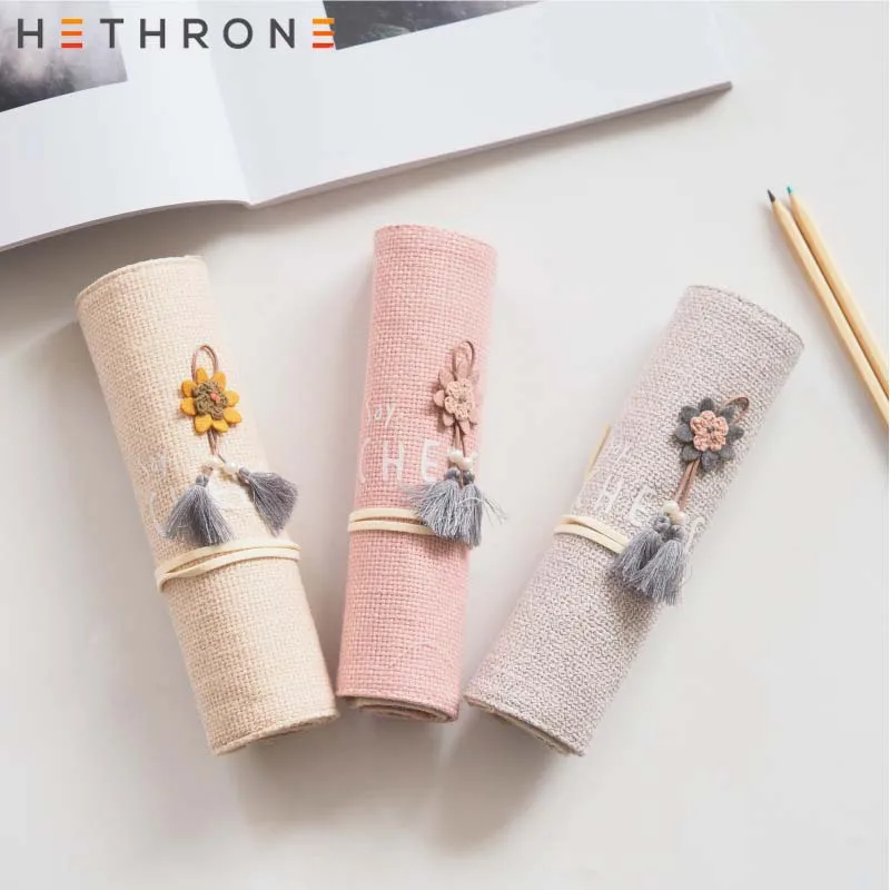 Hethrone 3D Одноцветный чехол-карандаш с кисточкой, ретро ремень, чехол-сумка для карандашей для детей, Подарочный косметический чехол для канцелярских принадлежностей, чехол-карандаш