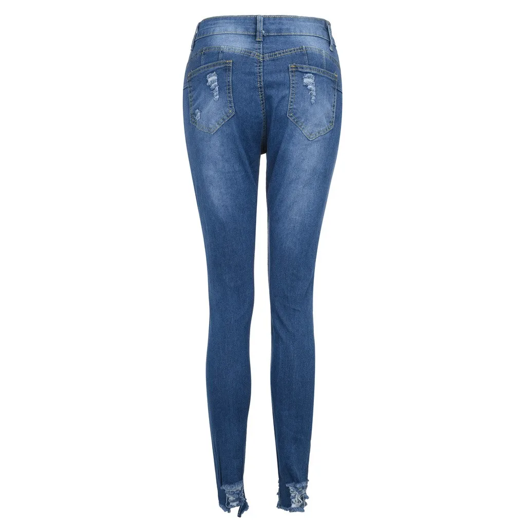 JAYCOSIN Women Stretch Jeans Skinny Ripped Hole Mid Waist Women Pants Slim Sexy Pencil Pants Female Denim Trousers 19NOV7